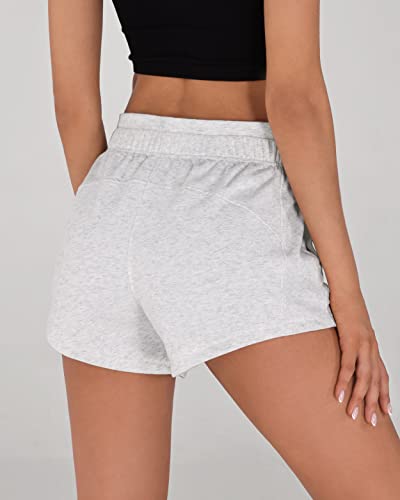 ODODOS Women's Sweat Shorts with Pockets Cotton French Terry Drawstring Summer Workout Casual Lounge Shorts, White Heather, X-Small - Image 2