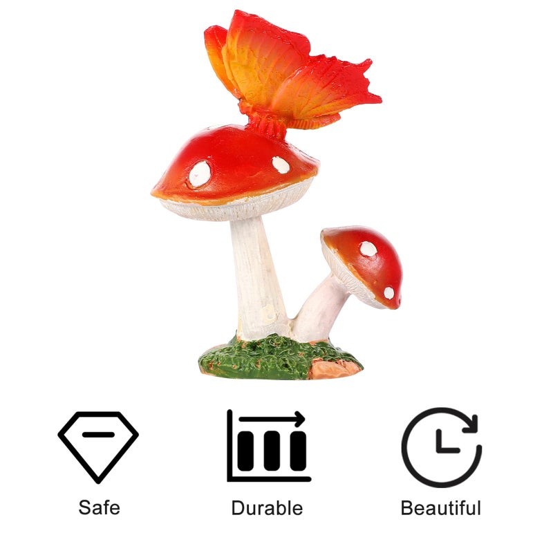 Brown Butterfly Mushroom Resin Figurines Miniature Garden Decor Indoor Outdoor Ornaments - Image 4