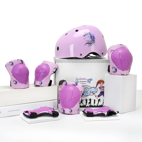 Uyomal Kids Helmet with Knee Pads Elbow Pads and Wrist Guards,Child Protective Gear for Boys Girls Age 3-5-8 Years fit Roller Skates, Skateboarding, Scooter Bicycle Skate Scooter Skateboard (Purple) - Image 2