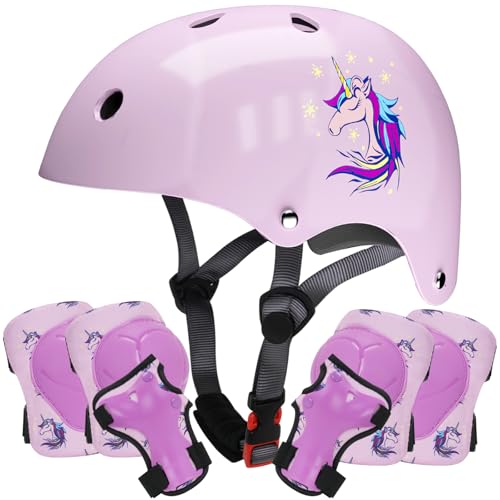 Uyomal Kids Helmet with Knee Pads Elbow Pads and Wrist Guards,Child Protective Gear for Boys Girls Age 3-5-8 Years fit Roller Skates, Skateboarding, Scooter Bicycle Skate Scooter Skateboard (Purple) - Image 1