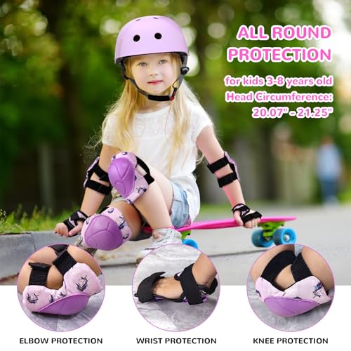 Uyomal Kids Helmet with Knee Pads Elbow Pads and Wrist Guards,Child Protective Gear for Boys Girls Age 3-5-8 Years fit Roller Skates, Skateboarding, Scooter Bicycle Skate Scooter Skateboard (Purple) - Image 5