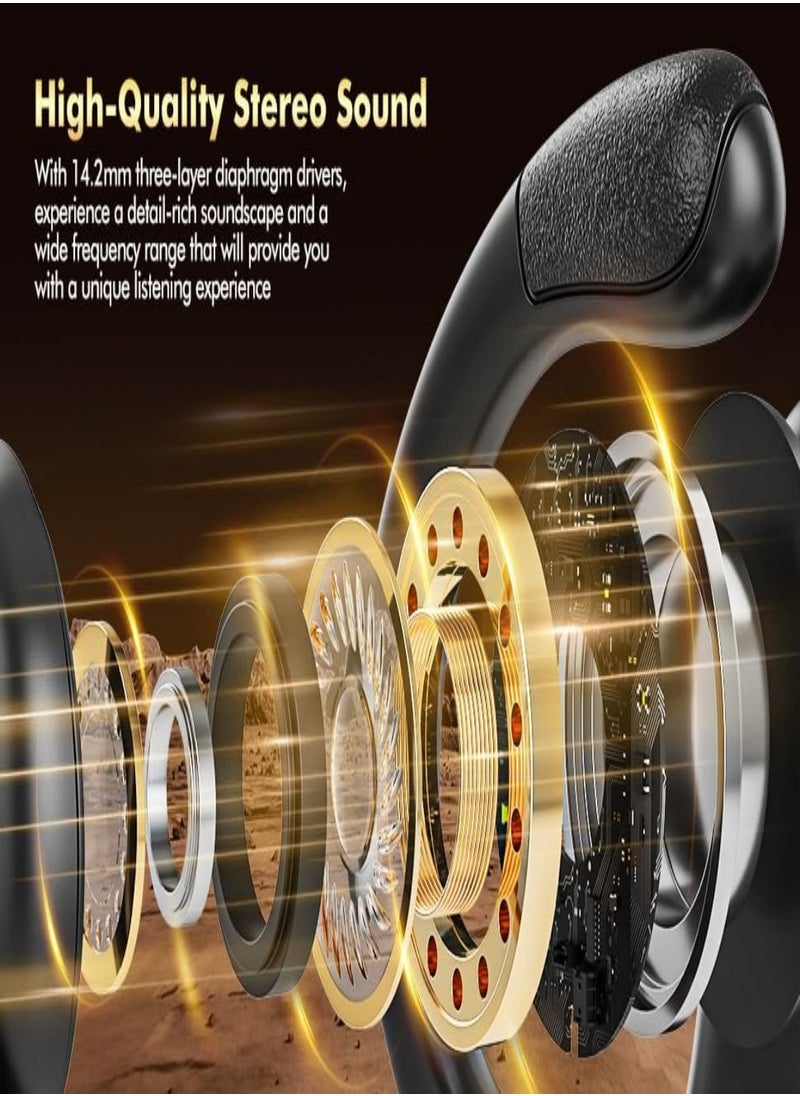 Open Ear Bluetooth 5.4 Earbuds, Bluetooth Wireless Headphones ，Ultra-Comfort,Lightweight Design,Intelligent Adjustment，Noise-Canceling Mic Earphones .With LED DisplayOver-Ear Built-in Microphone with Earhook.,HiFi Sound，Clear Calls， Waterproof Headset for Workout/Running.Black  - Image 5