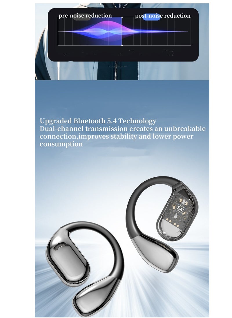 Open Ear Bluetooth 5.4 Earbuds, Bluetooth Wireless Headphones ，Ultra-Comfort,Lightweight Design,Intelligent Adjustment，Noise-Canceling Mic Earphones .With LED DisplayOver-Ear Built-in Microphone with Earhook.,HiFi Sound，Clear Calls， Waterproof Headset for Workout/Running.Black  - Image 3