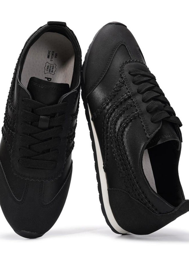 Project Cloud Leather Barefoot Shoes Women – Memory Foam Lace-Up Womens Sneakers – Lightweight & Non Slip Womens Shoes Casual – All-Day Women's Fashion Sneakers for 2026 (Monica,BLKPU,8.5) Black - Image 1