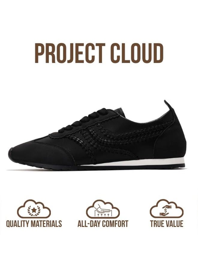 Project Cloud Leather Barefoot Shoes Women – Memory Foam Lace-Up Womens Sneakers – Lightweight & Non Slip Womens Shoes Casual – All-Day Women's Fashion Sneakers for 2026 (Monica,BLKPU,8.5) Black - Image 4