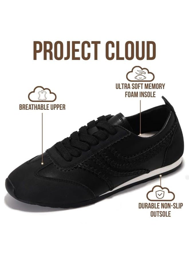 Project Cloud Leather Barefoot Shoes Women – Memory Foam Lace-Up Womens Sneakers – Lightweight & Non Slip Womens Shoes Casual – All-Day Women's Fashion Sneakers for 2026 (Monica,BLKPU,8.5) Black - Image 3