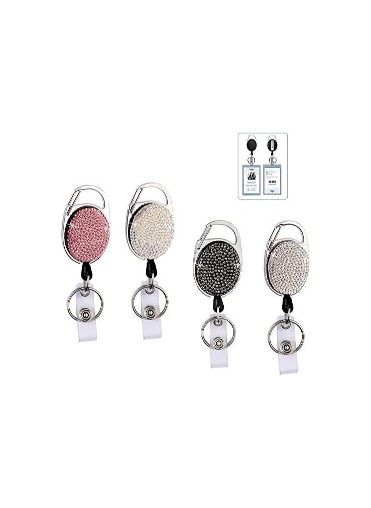 SYOSI Badge Holder Reel Retractable, Heavy Duty Id Card Holders with Bling Rhinestones Crystal, with Carabiner Reel Belt Clip Key Ring, for Office Workers, Teachers, Doctors, Nurses, Waiters(4 pcs)  - Image 1