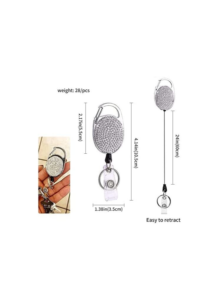 SYOSI Badge Holder Reel Retractable, Heavy Duty Id Card Holders with Bling Rhinestones Crystal, with Carabiner Reel Belt Clip Key Ring, for Office Workers, Teachers, Doctors, Nurses, Waiters(4 pcs)  - Image 4