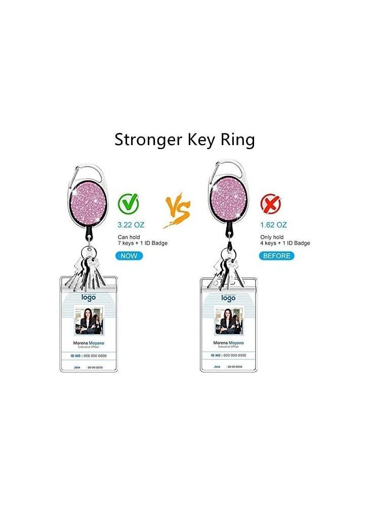 SYOSI Badge Holder Reel Retractable, Heavy Duty Id Card Holders with Bling Rhinestones Crystal, with Carabiner Reel Belt Clip Key Ring, for Office Workers, Teachers, Doctors, Nurses, Waiters(4 pcs)  - Image 2
