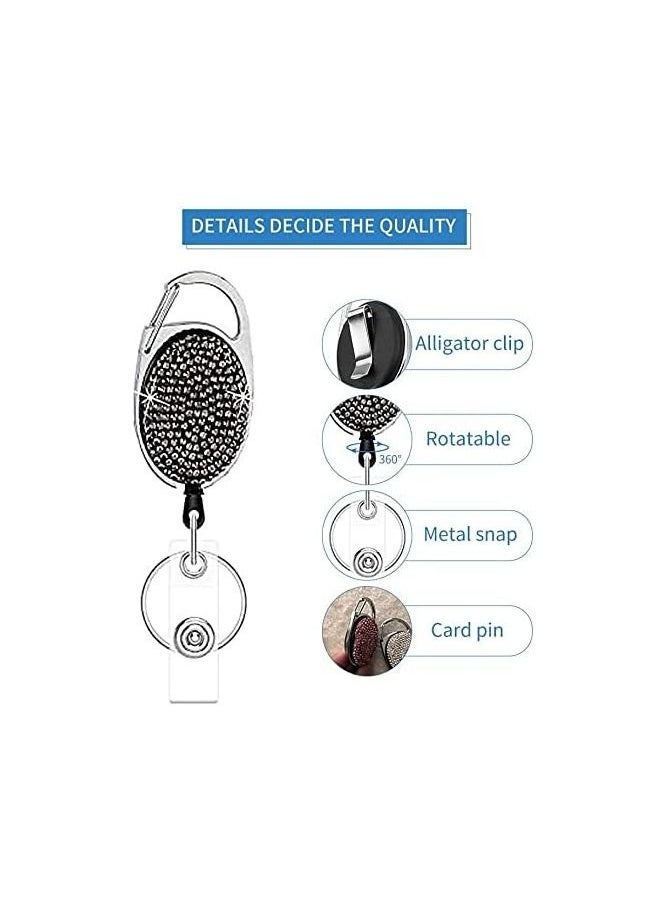 SYOSI Badge Holder Reel Retractable, Heavy Duty Id Card Holders with Bling Rhinestones Crystal, with Carabiner Reel Belt Clip Key Ring, for Office Workers, Teachers, Doctors, Nurses, Waiters(4 pcs)  - Image 3