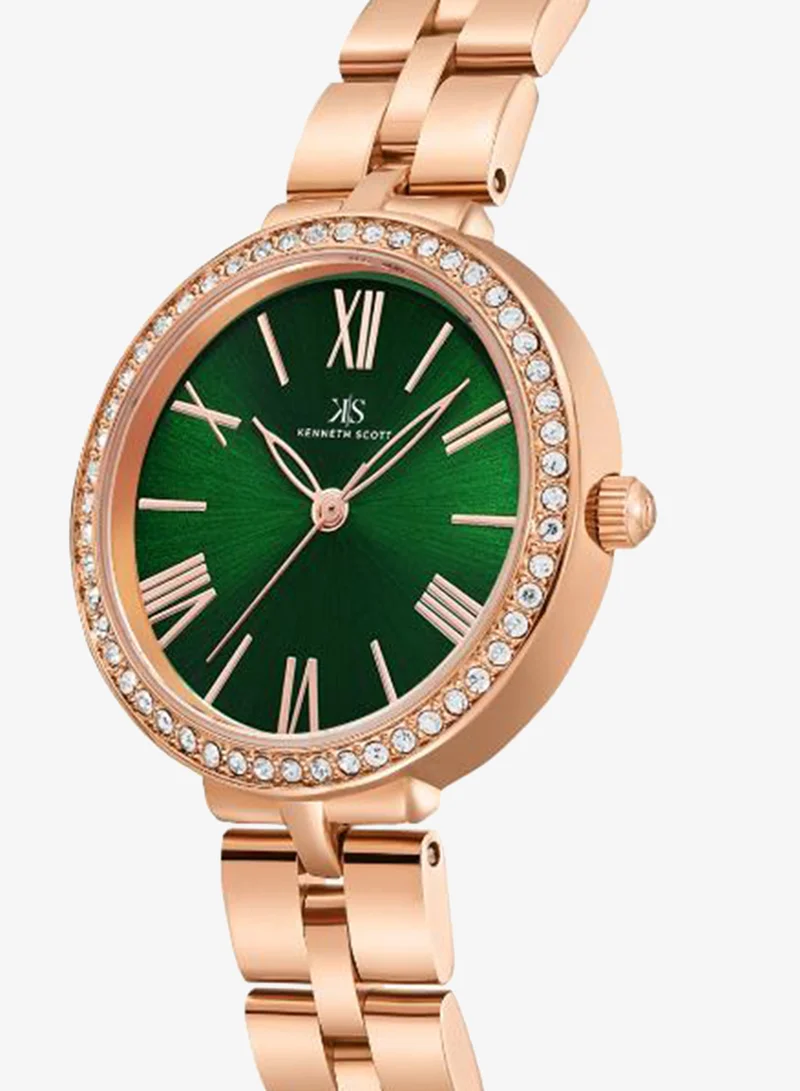 Kenneth Scott Green Women's Stainless Steel Analog Watch K23502-RBKG - 30 mm for Women | Best Price UAE