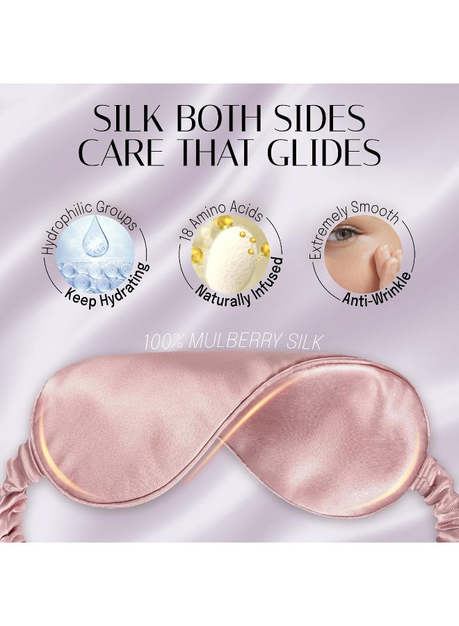Silk Sleep Mask for Eyes with Elastic Strap for Sleeping, Travel, and Napping, Soft Eye Cover in Cashmere Pink - Image 5