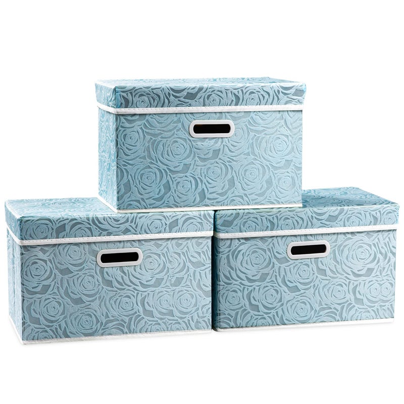 PRANDOM Collapsible Storage Cubes with Lids Fabric Decorative Storage Bins Boxes Organizer Containers Baskets with Cover Handles for Bedroom Closet Living Room 149x98x98 Inch 3 Pack