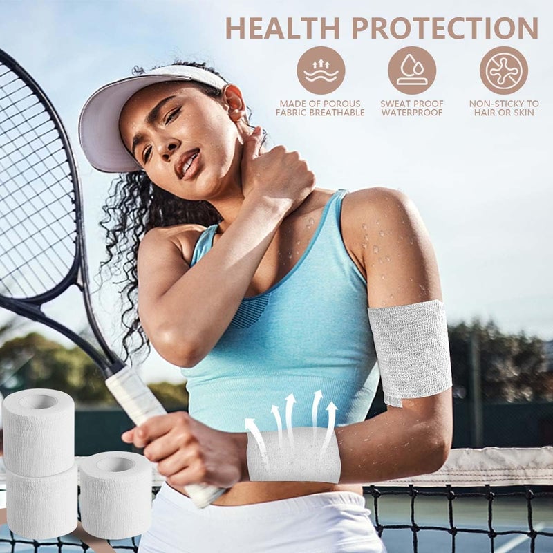 KISEER 15 Pack 2 Inch x 5 Yards White Self Adhesive Bandage Breathable Cohesive Bandage Wrap Rolls Elastic Self-Adherent Tape for Stretch Athletic, Sports, Wrist, Ankle - Image 4