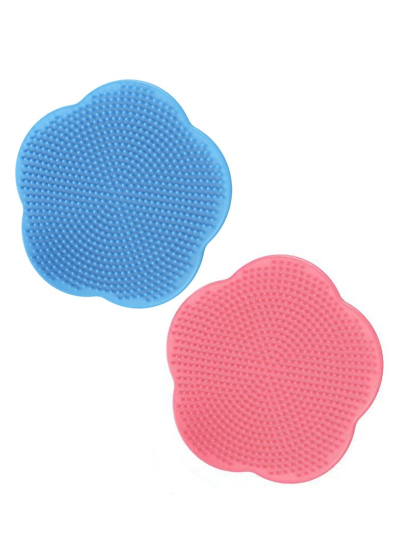 2 Pcs Baby Shampoo Brush, Baby Anti-Dandruff Silicone Comb, Newborn Bath Massage Bath Products (Blue + Pink)  - Image 1
