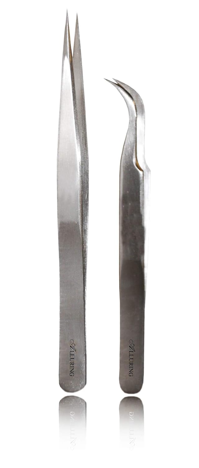 Alluring Silver Tweezers for Eyelash Extensions  Strong Curved Straight