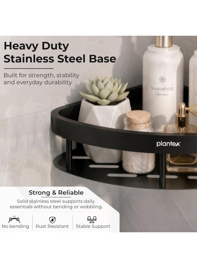 Plantex Self Adhesive Corner Shelf for Bathroom Wall/Aluminium & Stainless Steel Corner Shelf/Storage Organizer/Bathroom Accessories Set- Pack of 3 (8 x 8 inch, Black) - Image 3