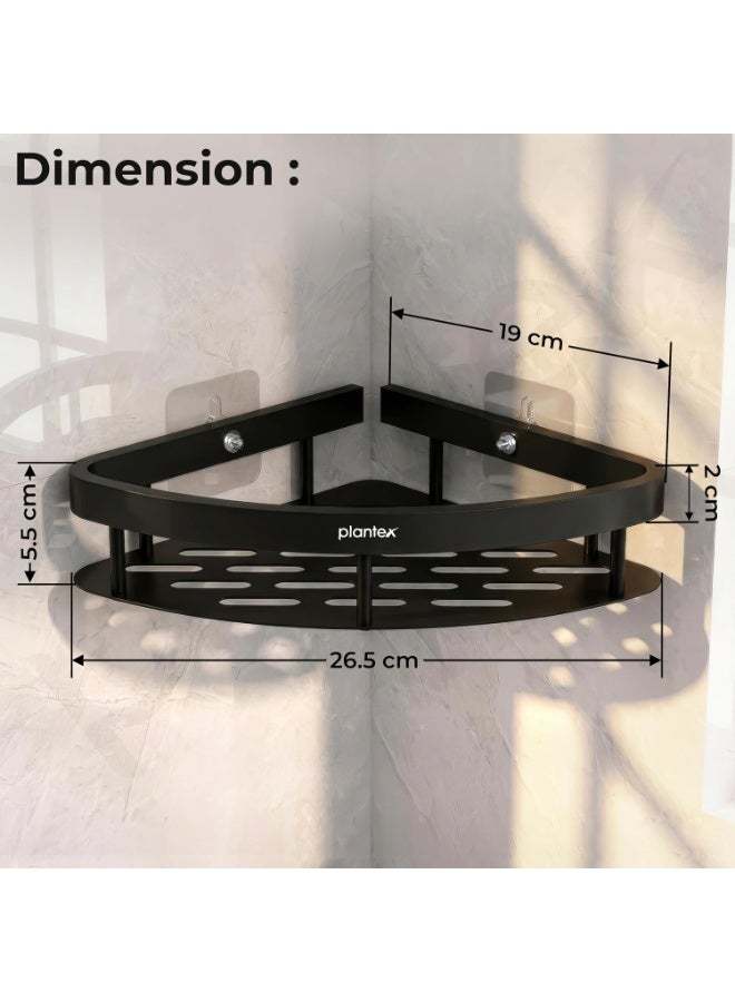 Plantex Self Adhesive Corner Shelf for Bathroom Wall/Aluminium & Stainless Steel Corner Shelf/Storage Organizer/Bathroom Accessories Set- Pack of 3 (8 x 8 inch, Black) - Image 2