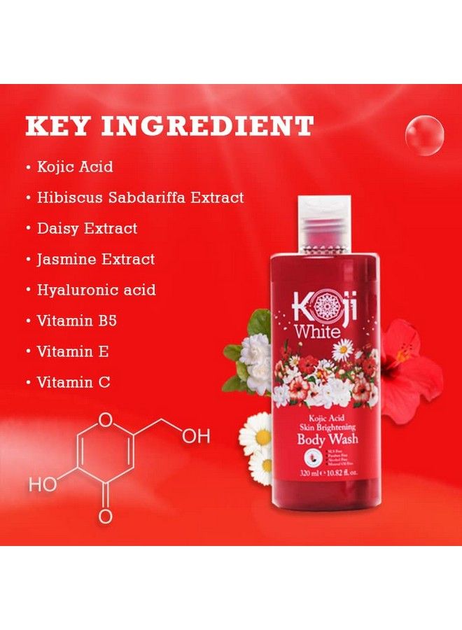 koji white غسول الجسم لتفتيح البشرة بحمض الكوجيك، منظف يومي مرطب للبشرة، توحيد لون البشرة، مستخلصات حمض الزهور، حمض الهيالورونيك، فيتامين E وB5، نباتي، لم يتم اختباره على الحيوانات، 10.82 أونصة سائلة - Image 3