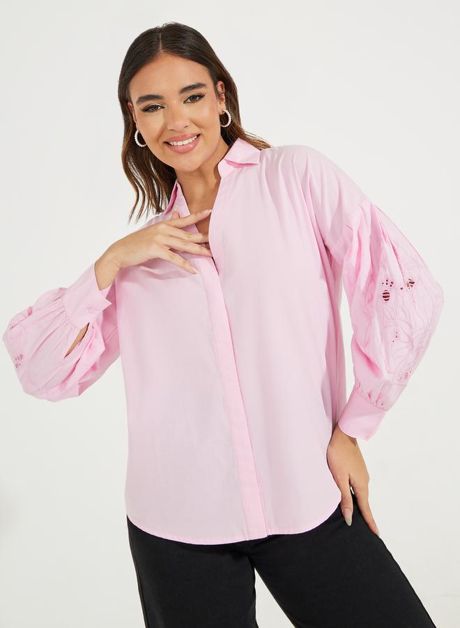 Styli Broderie Sleeve Detail Dropped Shoulder Shirt  - Image 1