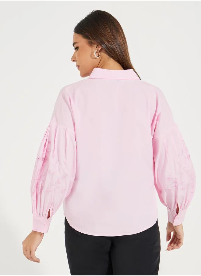 Styli Broderie Sleeve Detail Dropped Shoulder Shirt