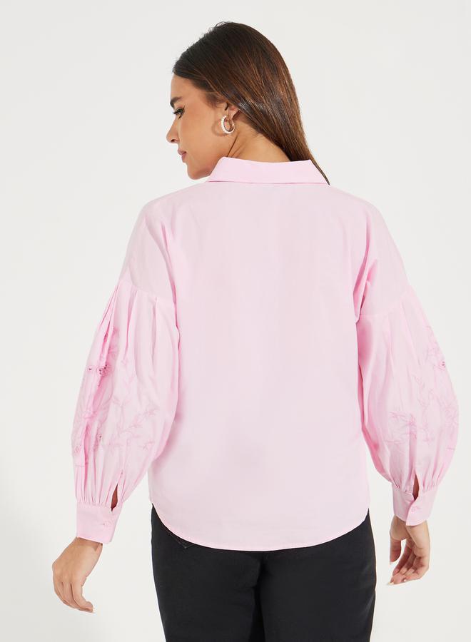 Styli Broderie Sleeve Detail Dropped Shoulder Shirt  - Image 4