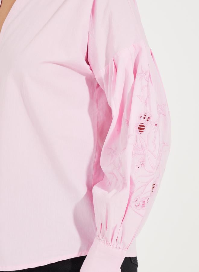Styli Broderie Sleeve Detail Dropped Shoulder Shirt  - Image 3
