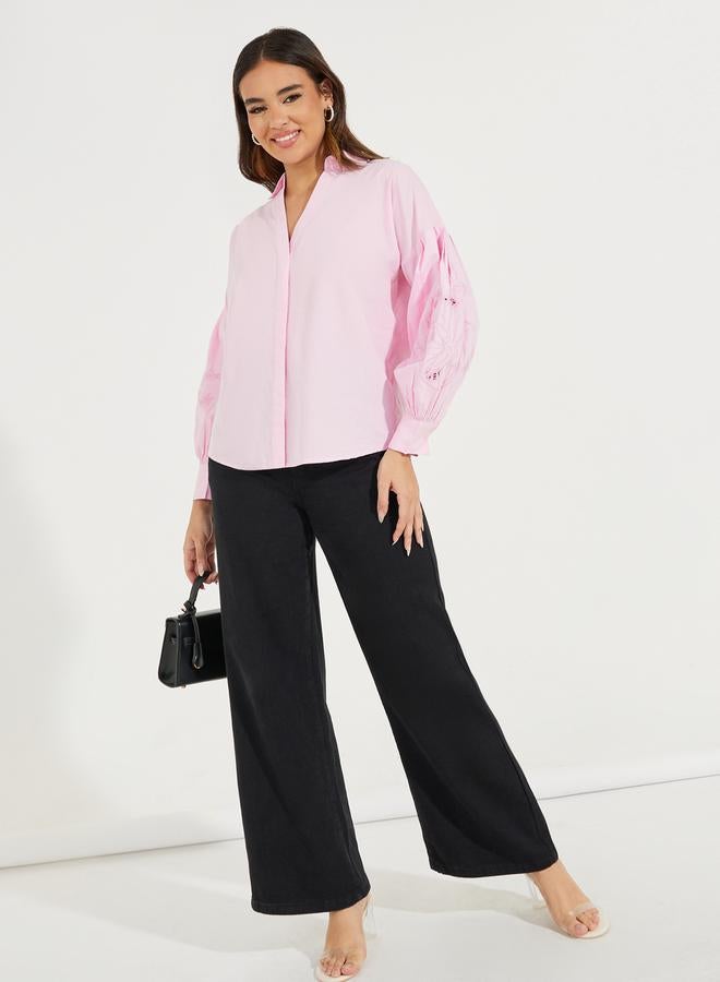 Styli Broderie Sleeve Detail Dropped Shoulder Shirt  - Image 2