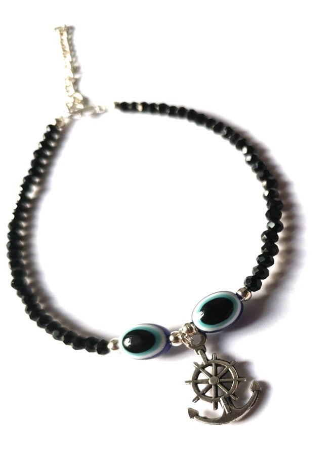 Jyokrish Handmade white Metal black Beads hanging Anchor wheel evil eye chain anklet For Women | girls | Nazariya |Anklet |Payal | Nazar Battu | single leg |free size - Image 3