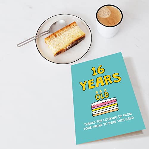 Chenive Funny Happy 16th Birthday Card for Boy Girl, Humorous 16 Years Old Birthday Card, Thanks For Looking Up From Your Phone To Read This Card - Image 4