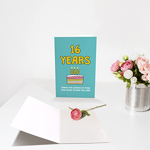 Chenive Funny Happy 16th Birthday Card for Boy Girl, Humorous 16 Years Old Birthday Card, Thanks For Looking Up From Your Phone To Read This Card - Image 3