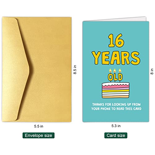 Chenive Funny Happy 16th Birthday Card for Boy Girl, Humorous 16 Years Old Birthday Card, Thanks For Looking Up From Your Phone To Read This Card - Image 2