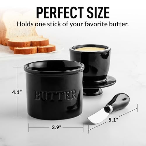 Zulay Kitchen Butter Crock With Lid & Spreader Knife for Countertop - Ceramic French Butter Dish Keeper For Fresh & Spreadable Butter - White - Image 5