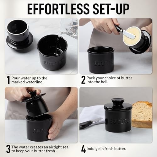 Zulay Kitchen Butter Crock With Lid & Spreader Knife for Countertop - Ceramic French Butter Dish Keeper For Fresh & Spreadable Butter - White - Image 3
