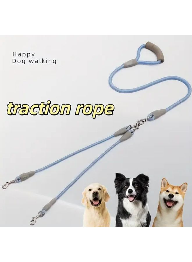 Blue Dual Headed Dog Leash For Two Small Medium Dogs With Comfort Foam Handle - Image 1