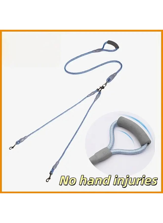 Blue Dual Headed Dog Leash For Two Small Medium Dogs With Comfort Foam Handle - Image 3