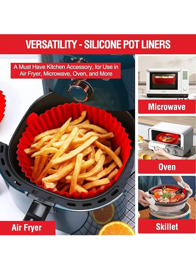 2 Pcs Air Fryer Silicone Liner Non Stick Reusable, for 3 to 5 QT, Basket Bowl, Replacement of Flammable Parchment Paper, Reusable Baking Tray Oven Accessories(Red and Blue)