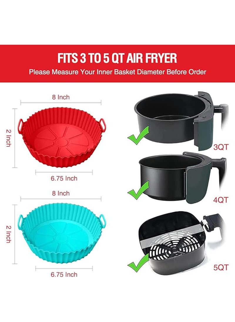 2 Pcs Air Fryer Silicone Liner Non Stick Reusable, for 3 to 5 QT, Basket Bowl, Replacement of Flammable Parchment Paper, Reusable Baking Tray Oven Accessories(Red and Blue)