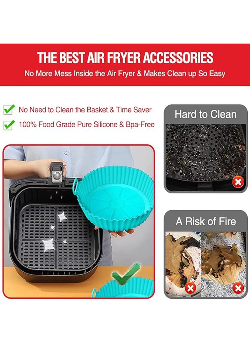 2 Pcs Air Fryer Silicone Liner Non Stick Reusable, for 3 to 5 QT, Basket Bowl, Replacement of Flammable Parchment Paper, Reusable Baking Tray Oven Accessories(Red and Blue)