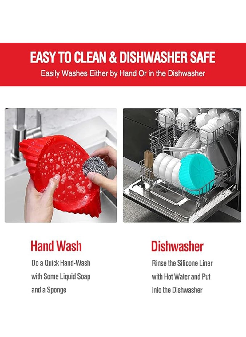 2 Pcs Air Fryer Silicone Liner Non Stick Reusable, for 3 to 5 QT, Basket Bowl, Replacement of Flammable Parchment Paper, Reusable Baking Tray Oven Accessories(Red and Blue)