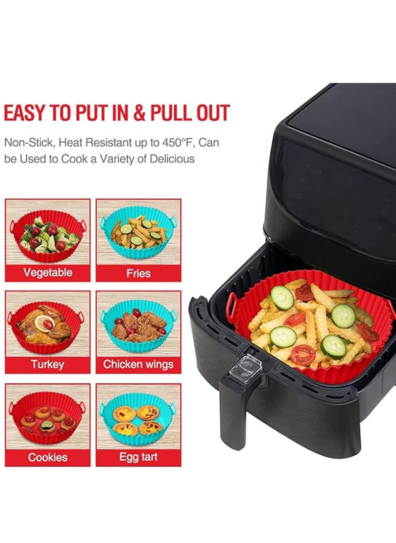 2 Pcs Air Fryer Silicone Liner Non Stick Reusable, for 3 to 5 QT, Basket Bowl, Replacement of Flammable Parchment Paper, Reusable Baking Tray Oven Accessories(Red and Blue)