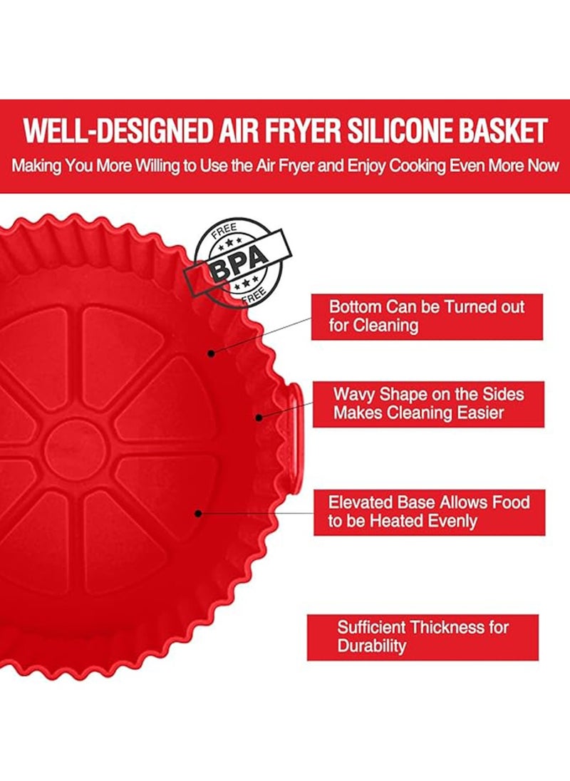 2 Pcs Air Fryer Silicone Liner Non Stick Reusable, for 3 to 5 QT, Basket Bowl, Replacement of Flammable Parchment Paper, Reusable Baking Tray Oven Accessories(Red and Blue)