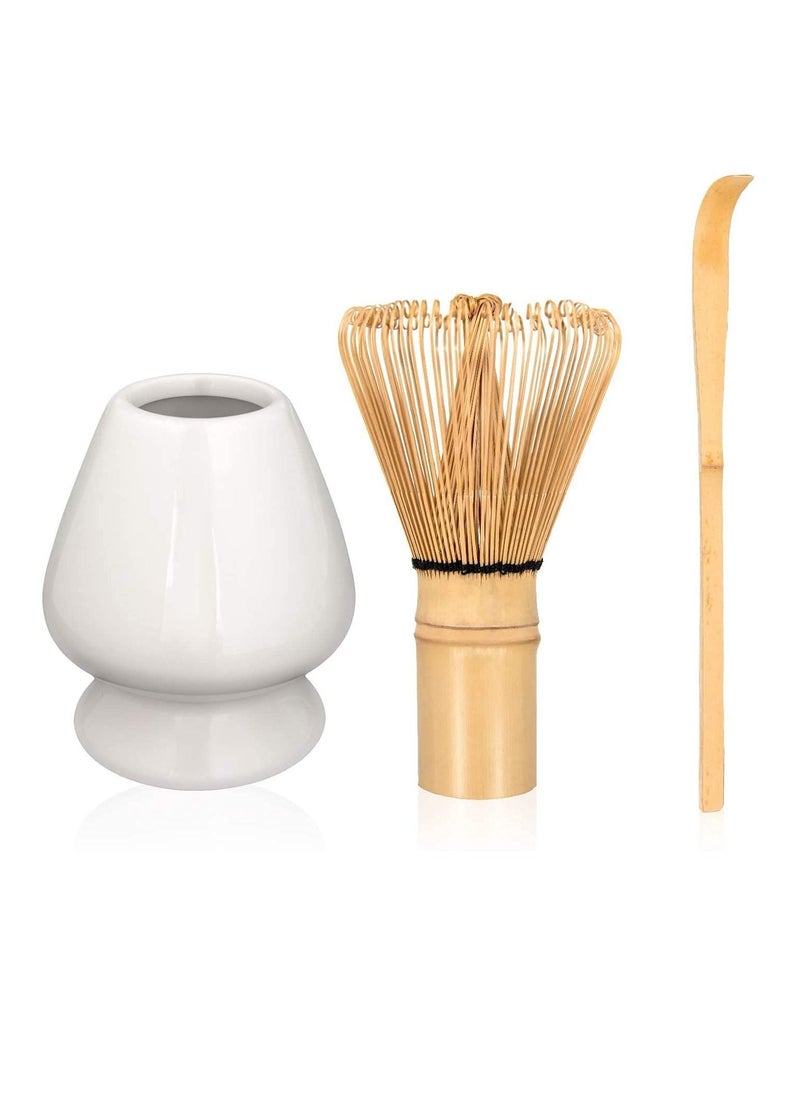 NIBEMINENT Japanese Tea Set, Traditional Matcha Tool Ceremony Accessories, Blender, Spoon (3 Piece White)  - Image 1