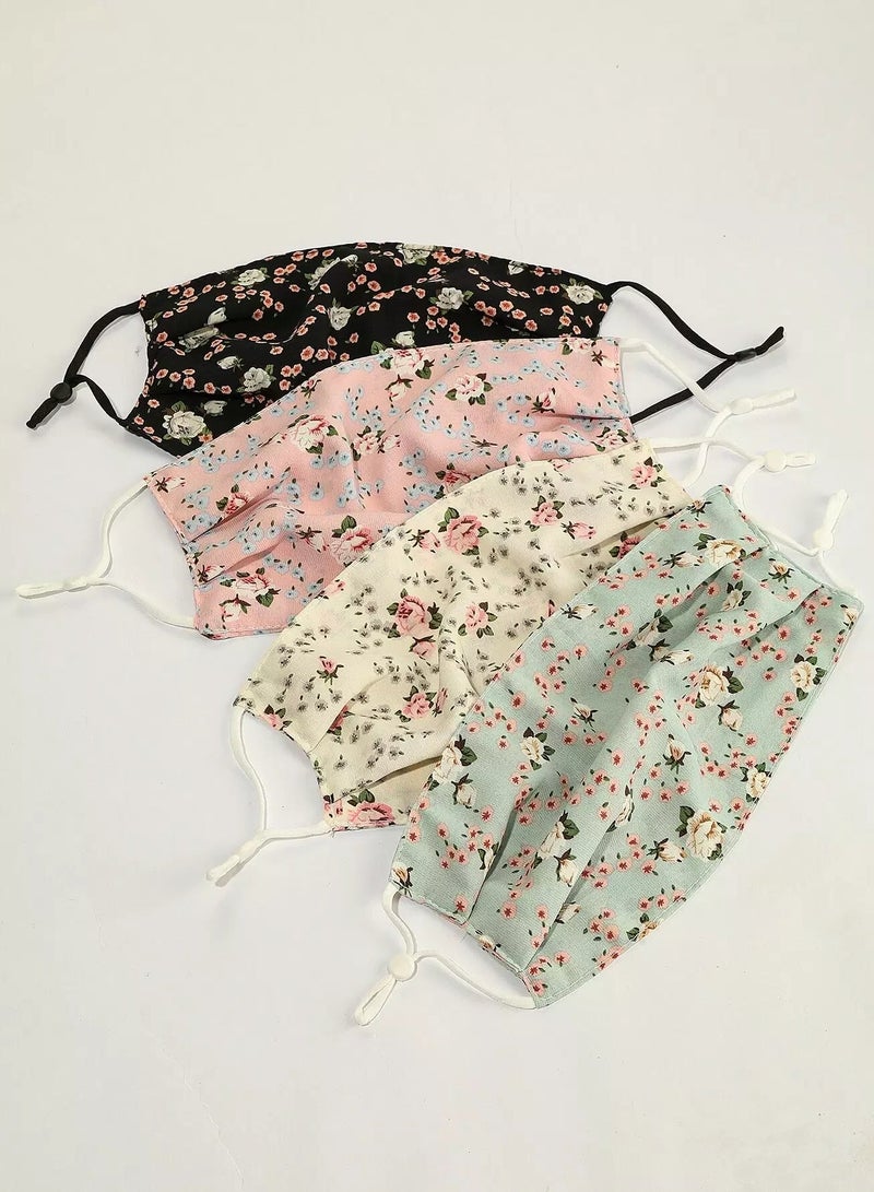 4pcs Ditsy Floral Pattern Face Coverings  - Image 1