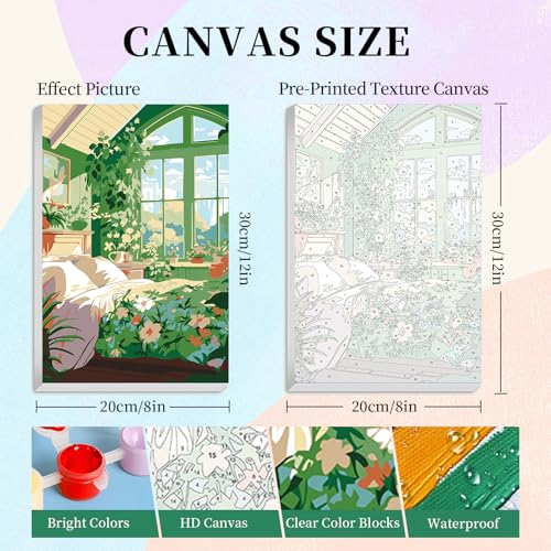 Camocin 4 Pack Framed Paint by Numbers Kit for Adults with Wooden Easel, Landscape Paint by Numbers with Frame for Beginner, Window Adult Paints by Number Kits on Canvas Framed 8 x 12 Inch - Image 3