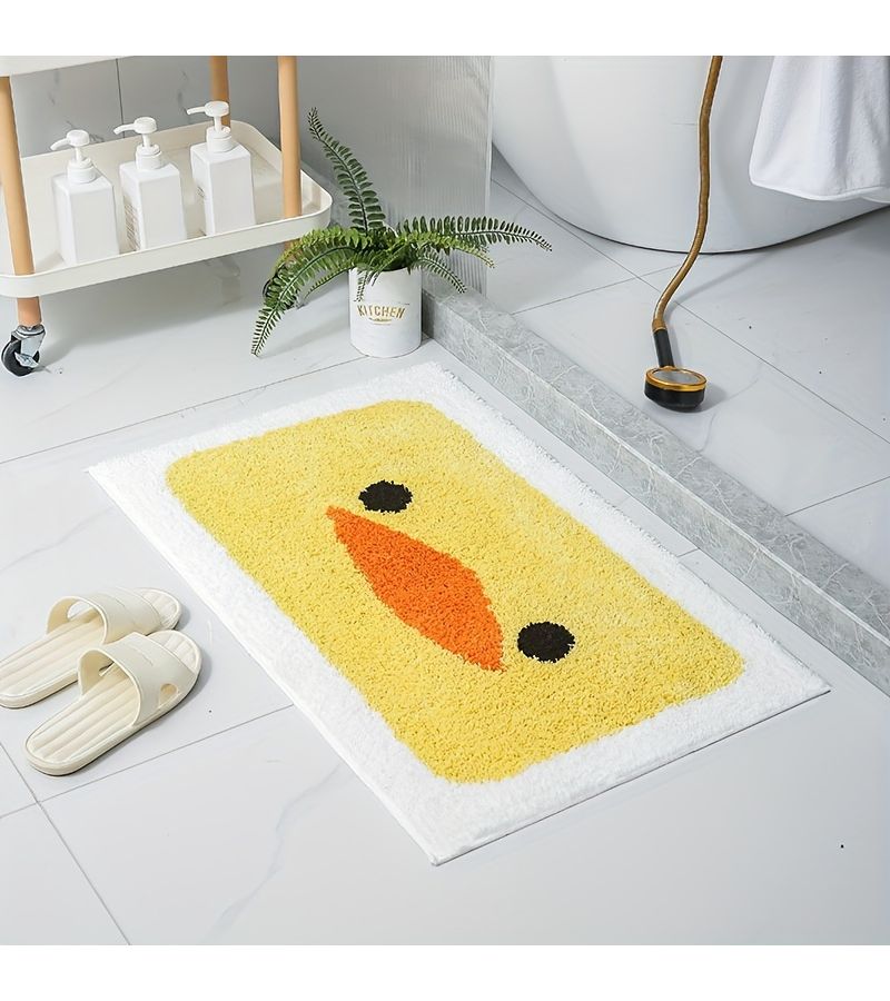 Soft Cute Duck Pattern Bath Mat 50x80cm Machine Washable Fleece - Image 1