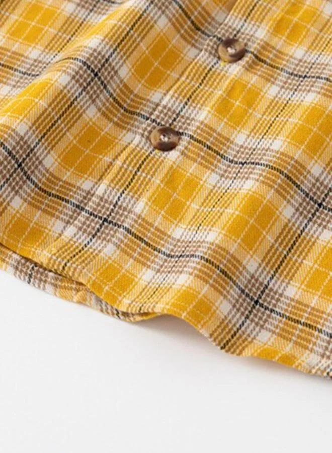 YUNIQEE Orange Collared Long Sleeve Checkered Shirt
