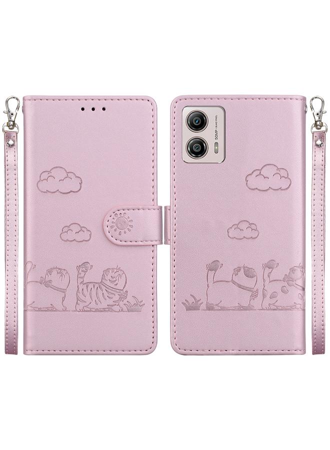 اس-توب جراب لهاتف Motorola Moto G13 / G23 / G53 جراب هاتف جلدي برسومات قطط لطيفة بتقنية RFID - Image 1