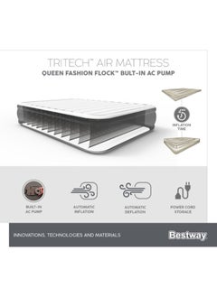 Bestway Bestway 2.03m x 1.52m x 56cm Tritech Fashion Flock Air Mattress Queen Built-in AC Pump  - Image 3