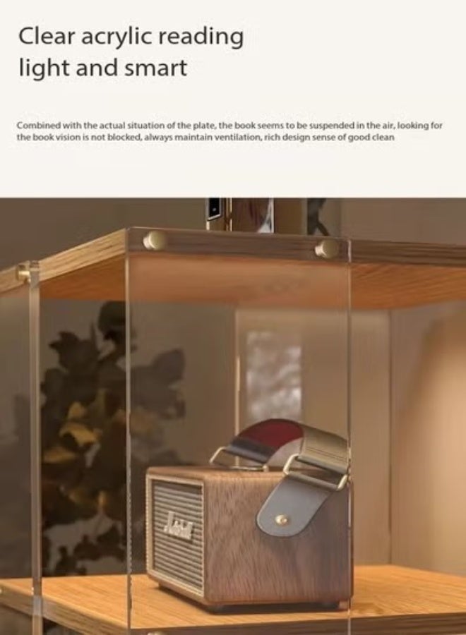 فاشون هوم 6 طبقات متعددة الوظائف 360 درجة قابلة للتدوير الطابق الدائمة خزانة الكتب المنقولة شفافة الاكريليك رف تخزين الخشب الصلب مع عجلات عرض موقف لغرفة المعيشة غرفة الدراسة غرفة الدراسة مكتب منزلي 40x40x165 سم - Image 3